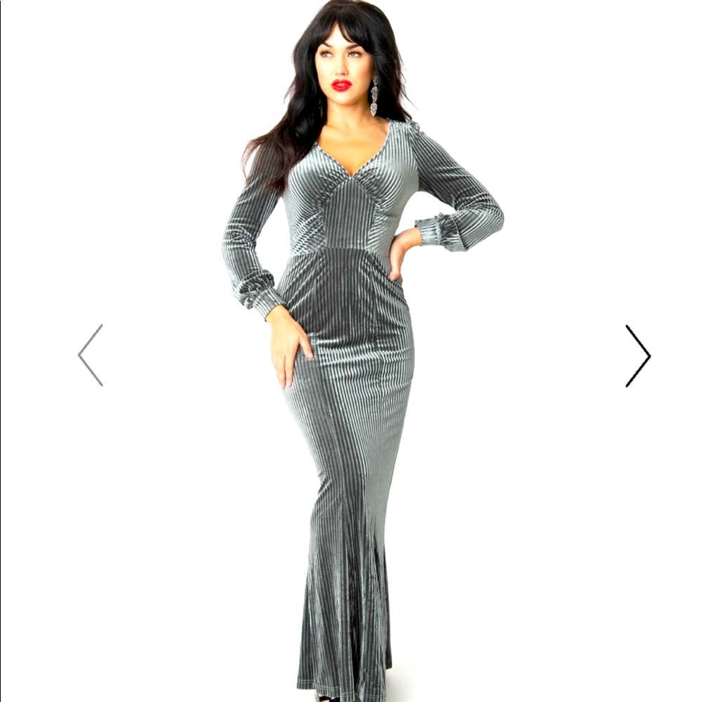 Voodoo Vixen Charcoal Grey 1930s Maxi Dress